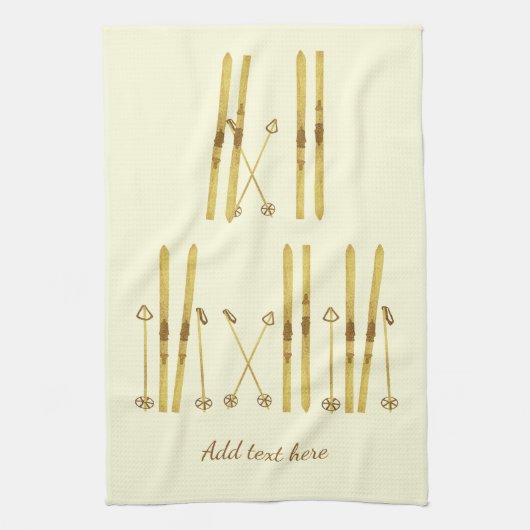 Gold Skis Poles | Vintage SkiIllustration Geschirrtuch (Vertikal)