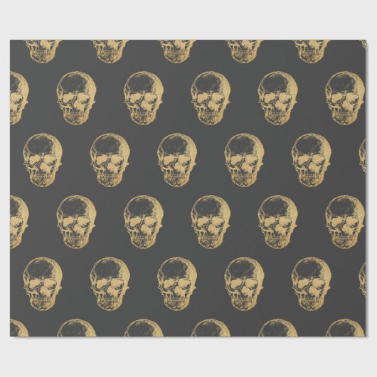 Gold Skull auf Grau | Geschenkpapier (Flach)