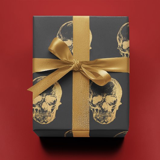 Gold Skull auf Grau | Geschenkpapier