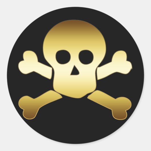 GOLD SKULL & CROSSBONES RUNDER AUFKLEBER (Vorderseite)