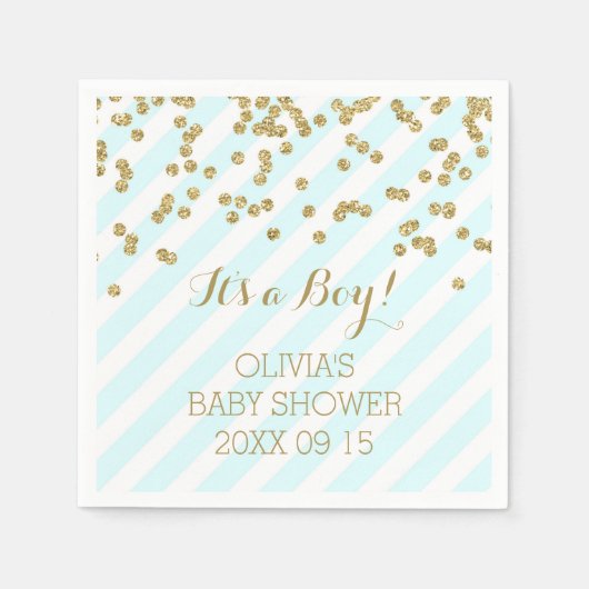 Gold Sky Blue Confetti Stripes Baby Dusche Serviette (Vorderseite)