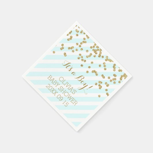 Gold Sky Blue Confetti Stripes Baby Dusche Serviette (Ecke)