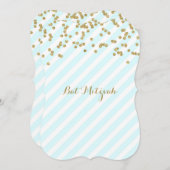 Gold Sky Blue Stripes Bat Mitzvah Einladungen (Vorne/Hinten)