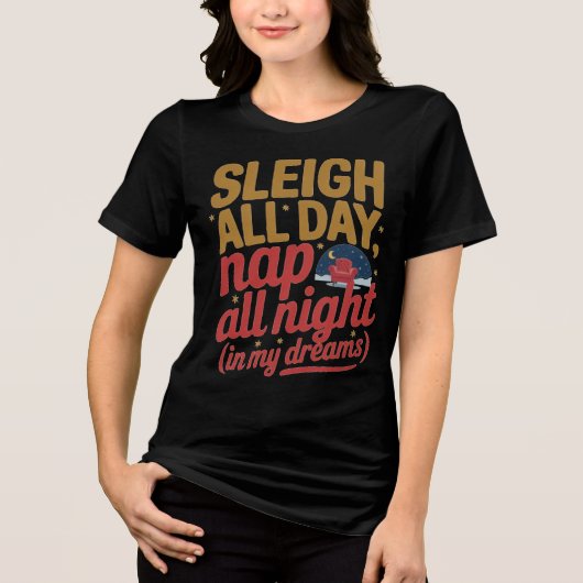 Gold Sleigh All Day Weihnachtstypografie Tri-Blend Shirt (Vorderseite)