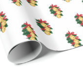 Gold Sleigh Bells Christmas Garland Red Ribbbons Geschenkpapier (Rolleneckpunkt)