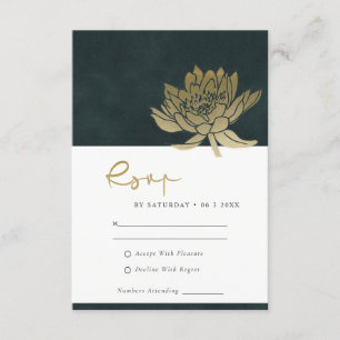 GOLD-SMARAGD-GRÜNE LOTUS-BLUMEN-HOCHZEIT-RSVP BEGLEITKARTE
