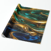 Gold Smaragd Saphir Fluid Art Geschenkpapier (Ungerollt)