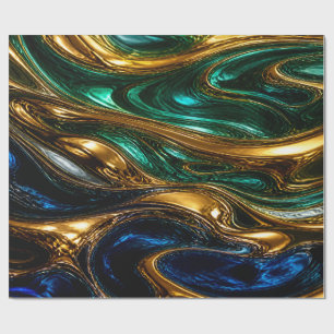 Gold Smaragd Saphir Fluid Art Geschenkpapier