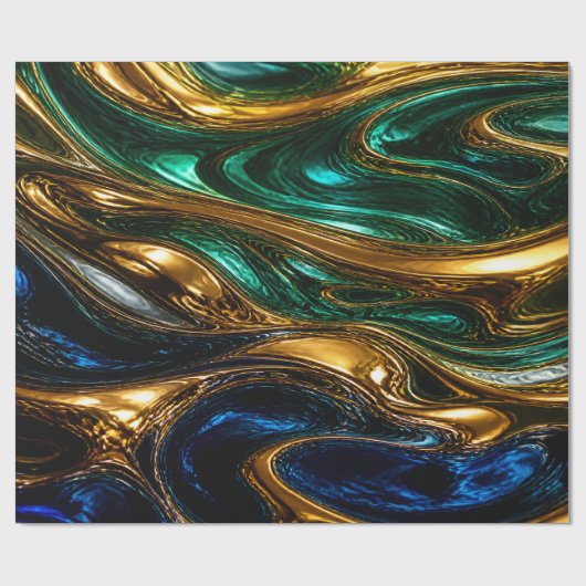 Gold Smaragd Saphir Fluid Art Geschenkpapier (Flach)