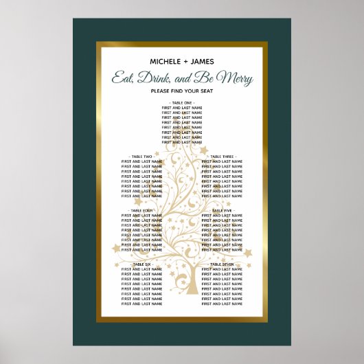 Gold-Smaragd-Winterhochzeit-Sitzplan Poster (Vorne)