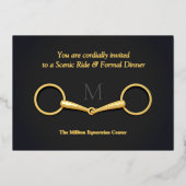 Gold Snaffle Bit Elegante Reittiere Mit Monogramm Folieneinladung (Vorderseite)