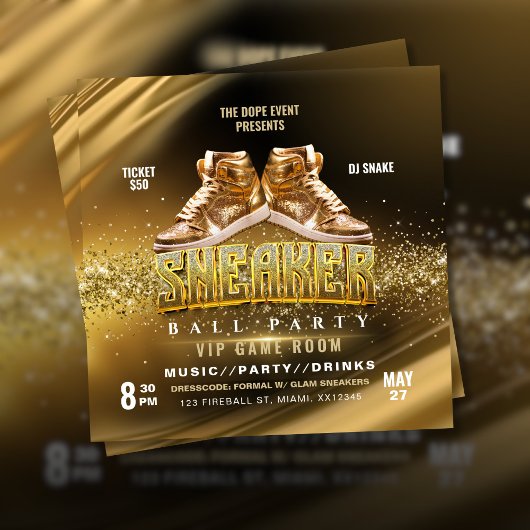 Gold Sneaker Party Einladung