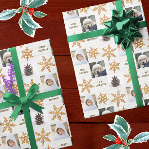 Gold Snowflake 3 Foto Collage Weihnachten Geschenkpapier