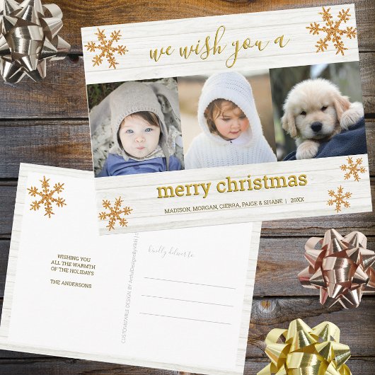 Gold Snowflake 3 Foto Frohe Weihnachten Postkarte