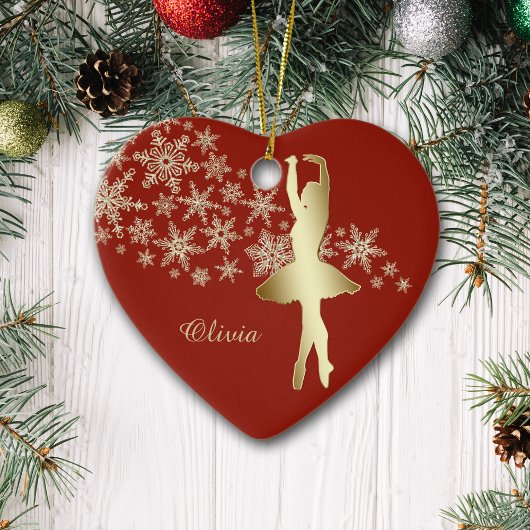 Gold Snowflake Ballerina Red Personalisiert Keramik Ornament