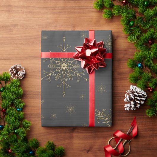 Gold Snowflake Black Metallic Geschenkpapier (Feiertagsgeschenk)