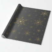 Gold Snowflake Black Metallic Geschenkpapier (Ungerollt)
