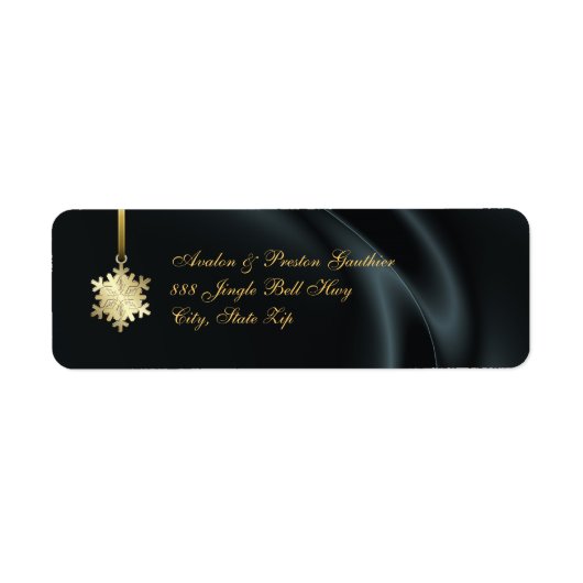 Gold Snowflake Black Silk Holiday Address Labels (Vorne)