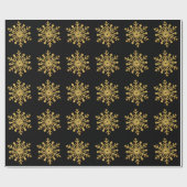 Gold Snowflake Black Wrapping Paper Geschenkpapier (Flach)