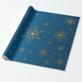 Gold Snowflake Blue Metallic  Geschenkpapier (Ungerollt)