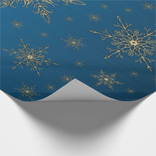 Gold Snowflake Blue Metallic Geschenkpapier (Ecke)