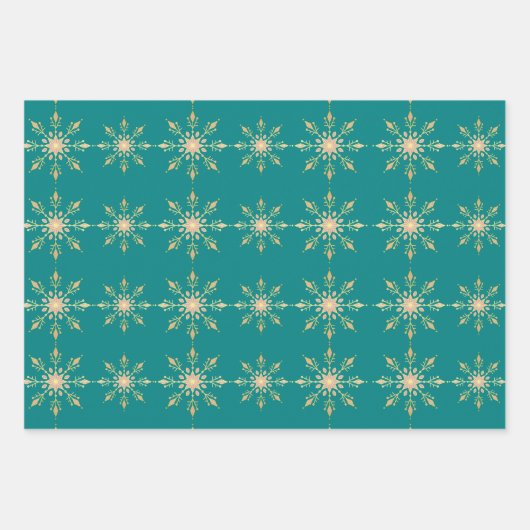 Gold Snowflake Blue Red Green Weihnachtsmuster Geschenkpapier Set (Vorderseite 3)