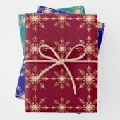 Gold Snowflake Blue Red Green Weihnachtsmuster Geschenkpapier Set (Beispiel)