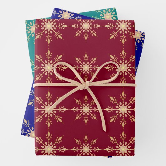 Gold Snowflake Blue Red Green Weihnachtsmuster Geschenkpapier Set (Beispiel)