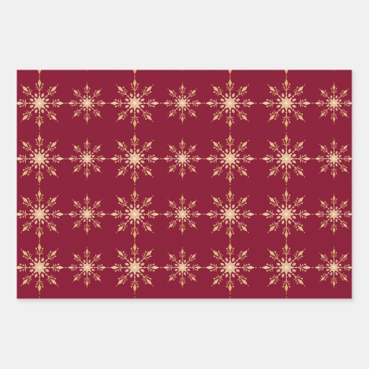 Gold Snowflake Blue Red Green Weihnachtsmuster Geschenkpapier Set (Vorderseite)