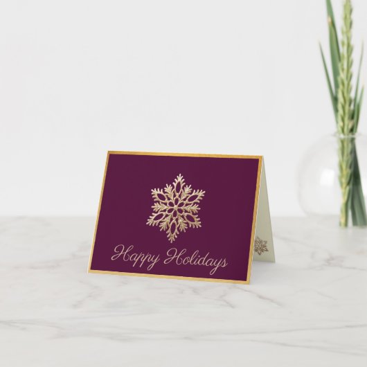 Gold Snowflake Burgundy Happy Holidays Card Dankeskarte (Vorderseite)