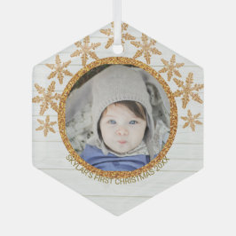 Gold Snowflake Chic Round Foto Weihnachten Ornament Aus Glas