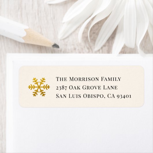 Gold Snowflake Christmas Return Address Label (Insitu)