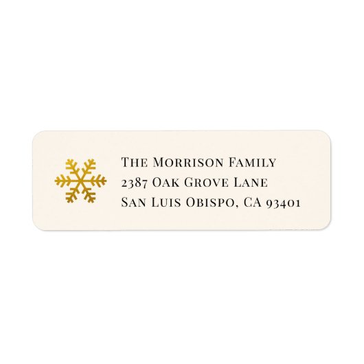 Gold Snowflake Christmas Return Address Label (Vorne)