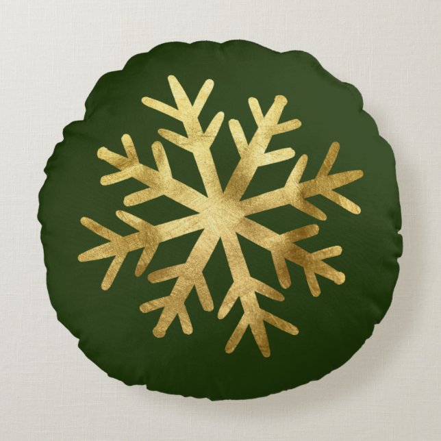 Gold Snowflake Christmas Rundes Kissen (Vorderseite)