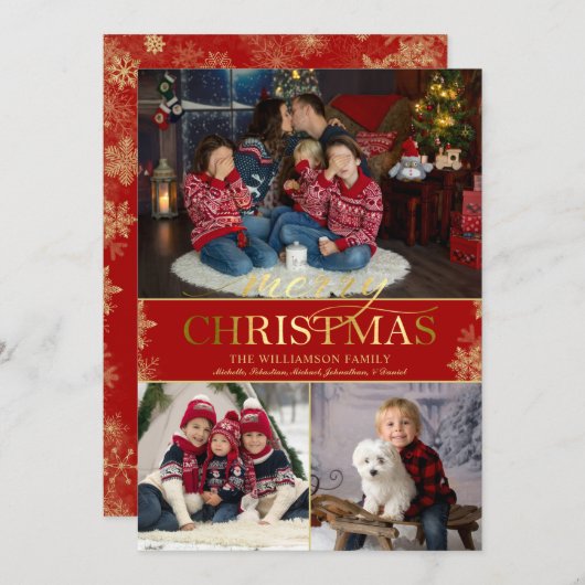 Gold Snowflake Foto Frohe Weihnachten (Vorne/Hinten)