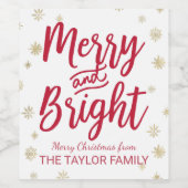 Gold Snowflake Frohe und helle Weihnachten Weinetikett (Einzelnes Label)