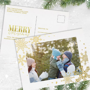 Gold Snowflake Frohe Weihnachten Ein Foto Folien Feiertagspostkarte