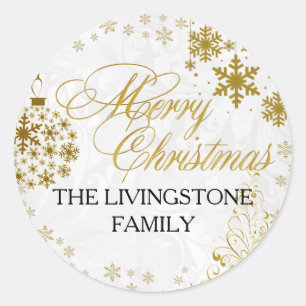 Gold Snowflake Frohe Weihnachts-Weihnachtsaufklebe Runder Aufkleber