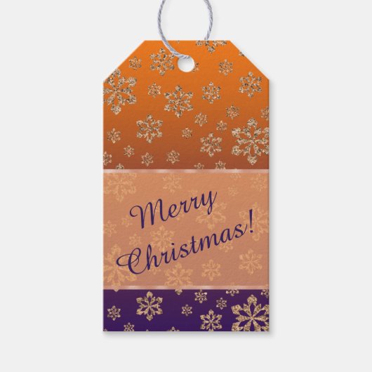 Gold Snowflake Gradient Blue Orange Weihnachten Geschenkanhänger (Vorderseite)