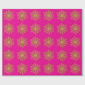 Gold Snowflake Hot Pink Wrapping Paper Geschenkpapier (Flach)
