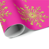 Gold Snowflake Hot Pink Wrapping Paper Geschenkpapier (Rolleneckpunkt)