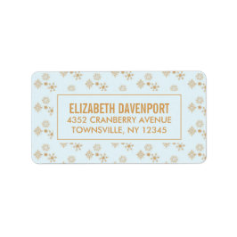 Gold Snowflake Kristalle auf Frosty Blue - Weihnac Adressaufkleber