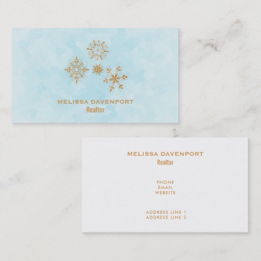 Gold Snowflake Kristalle auf Frosty Blue - Weihnac Visitenkarte (Vorne/Hinten)