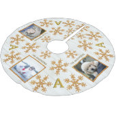 Gold Snowflake Monogram Rustikal 3 Foto Polyester Weihnachtsbaumdecke (Schrägansicht)