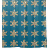 Gold Snowflake Muster Rustikale Ozeane Blauer Litt Duschvorhang (Vorderseite)