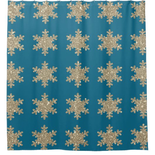Gold Snowflake Muster Rustikale Ozeane Blauer Litt Duschvorhang (Vorderseite)