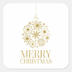 Gold Snowflake Ornament Holiday Square Stickers