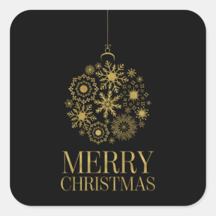 Gold Snowflake Ornament Holiday Square Stickers