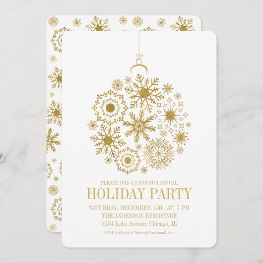 Gold Snowflake Ornament Party Card Einladung (Vorne/Hinten)