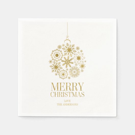 Gold Snowflake Ornament Weihnachtsbuch Napkins Serviette (Vorderseite)